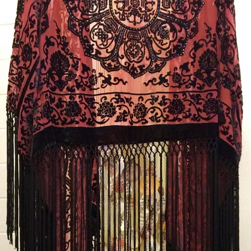 HIPPIE BEADED KIMONO Boho Burnout Silk shops Velvet Hippie one Size