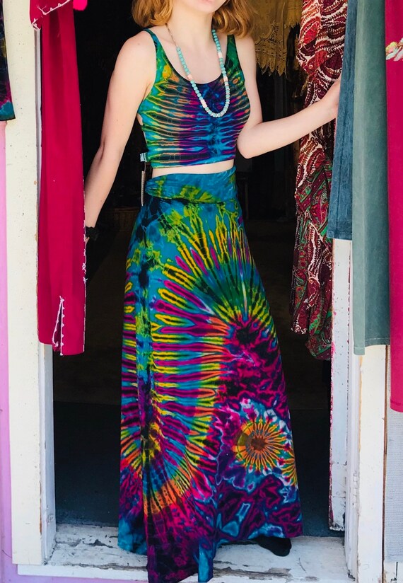 2pc SKIRT SET Tie Dye Rainbow Festival Hippie Boho Chic Tie - Etsy