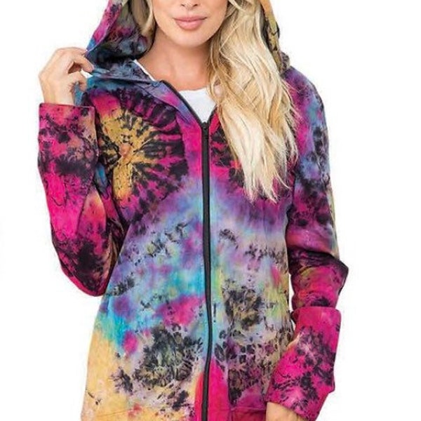 Turquoise Tie Dye Men's Zip Up Hoodie