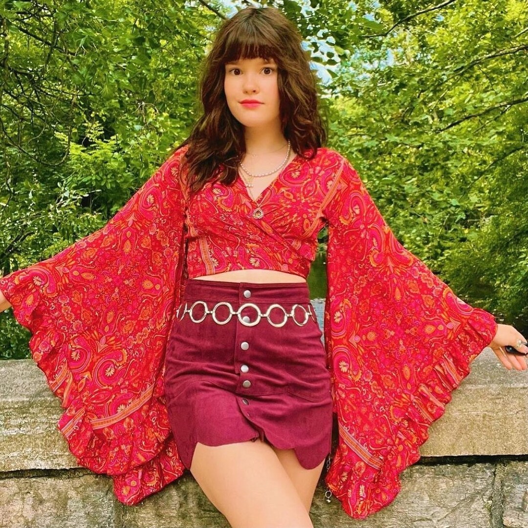 Bell Sleeve Top Red Paisley Super Bell Fields Choose Xs to 2x Fits to ...