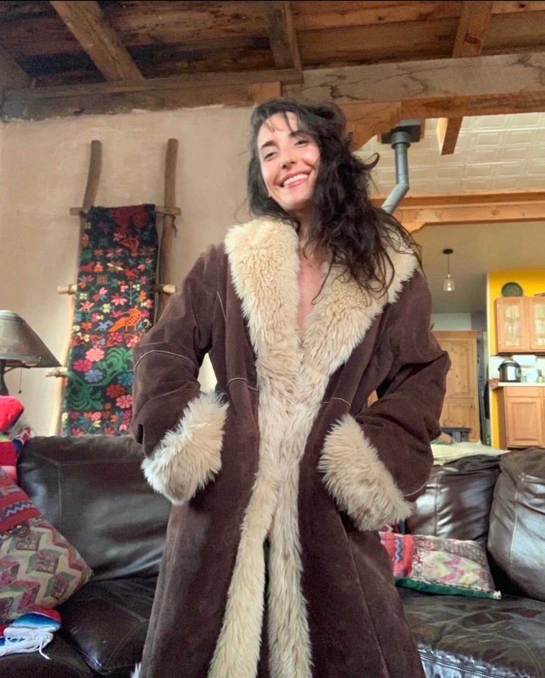 WOMENS LEATHER JACKET Womens Large Duster Faux Fur Wilsons - Etsy