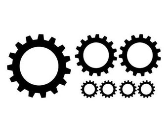 Set Of 7 Steampunk Gears - Vinyl Decal Sticker - 9" long x 3.75" high - 24 Colors - [#0338]