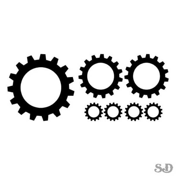 Set Of 7 Steampunk Gears - Vinyl Decal Sticker - 9" long x 3.75" high - 24 Colors - [#0338]