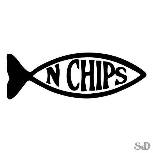 Fish N Chips Jesus - Vinyl Decal Sticker - 9" x 3" - 24 Colors - [#0309]