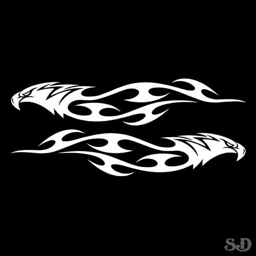 Tribal Flames Motorcycle Decals - 6pc Set - Ture Fire W/silver Foil Pinstripe Tribal Flames Motorcycle Decals - 6pc Set - Ture Fire W/silver Foil Pinstripe