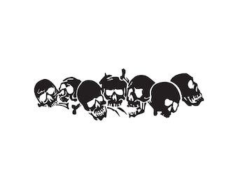 Row of Skulls - Vinyl Decal Sticker - 3 Sizes - 9 Solid Colors - ebn1003