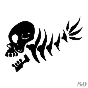 Fish Skull Skeleton - Vinyl Decal Sticker - 5.25&quot; x 3.75&quot; - 24 Colors - [#0293]