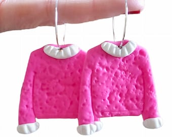 Pink Sweater Textured Earrings- Polymer Clay/ lightweight/ Statement/ Trendy/ Simplistic/ Handcrafted/ Dangle/ Hoops/ Silver