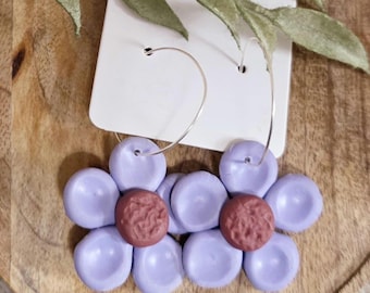 Purple Polymer Clay Flower Daisy Earrings/Hoops/ Handmade/ Spring/ Summer Jewelry/ Statement