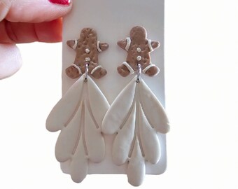 Gingerbread Dangle Earrings- Polymer Clay/ lightweight/ Statement/ Trendy/ Handcrafted/White