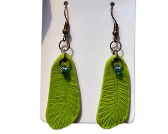 Polymer Clay Green Leaf / Leaves Earrings- Handcrafted lightweight/ Boho/ Minimalist/ Handcrafted/ Trendy/ Simplistic/ Neutral/ Statement