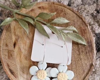 Light Green/ Mint Polymer Clay Flower Daisy Earrings/Hoops/ Handmade/ Spring/ Summer Jewelry/ Statement