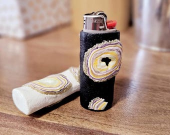 Handmade Faux Agate Geode Lighter Case/ Cover/ Sleeve/ Wrap/ Bic Lighter Case Polymer Clay/ Rockhound/ Summer Gifts/ Handcrafted/ Gems