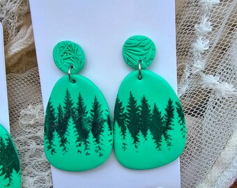 Jade Color Forest Polymer Clay Earrings- Handcrafted lightweight/ Boho/ Nature/ Handcrafted/ Artisan/ Simplistic/ Neutral/ Statement