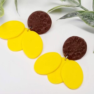 Polymer Clay SUNFLOWER Earrings- Handcrafted lightweight/ Boho/ Minimalist/ Handcrafted/ Trendy/ Simplistic/ Neutral