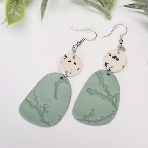 Polymer Clay Sage & Black and White Earrings- Handcrafted lightweight/ Boho/ Minimalist/ Handcrafted/ Trendy/ Simplistic/ Neutral