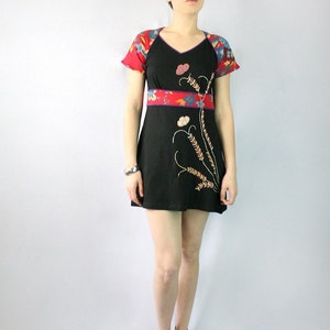 Black and red flower print dress embroidered
