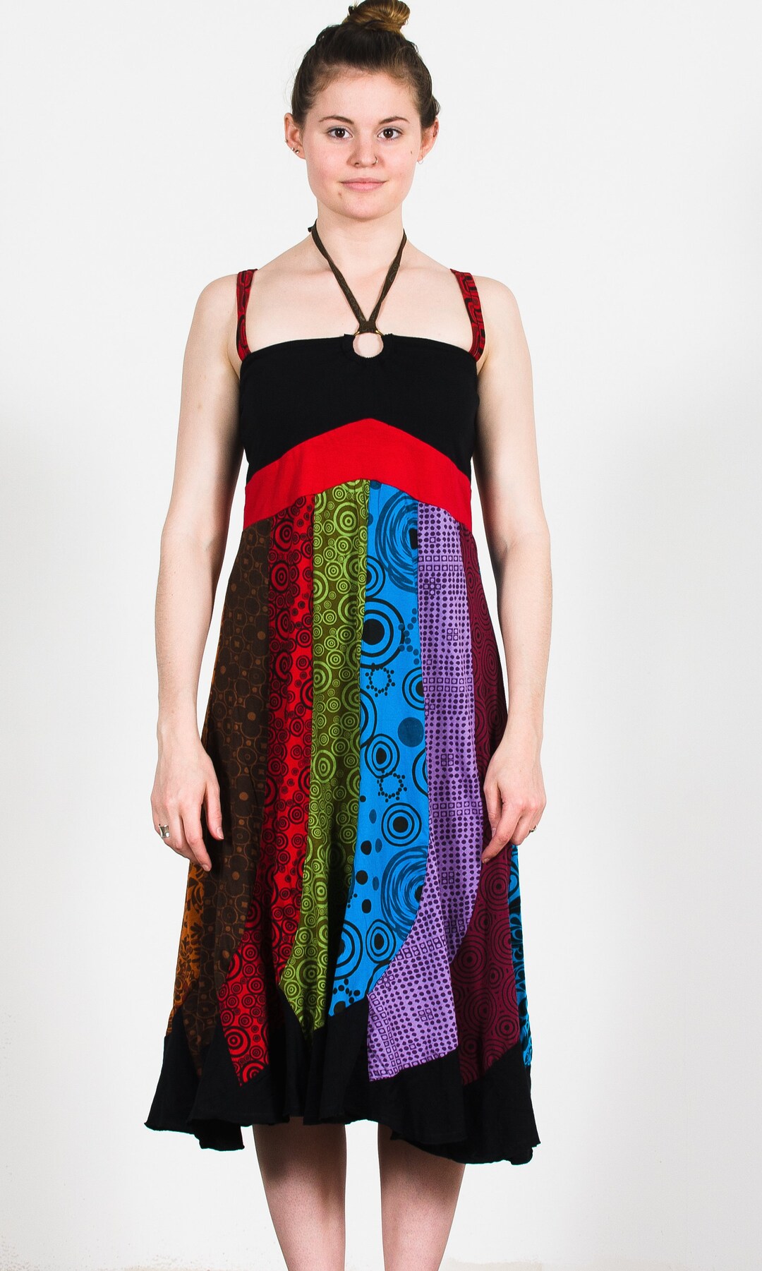 Patchwork Pockets Cotton Cami Midi Dress