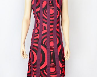 Red Geometric Print and Striped Cotton Dress