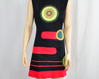 Black/Red Sleeveless Cotton Dress - Cosmos