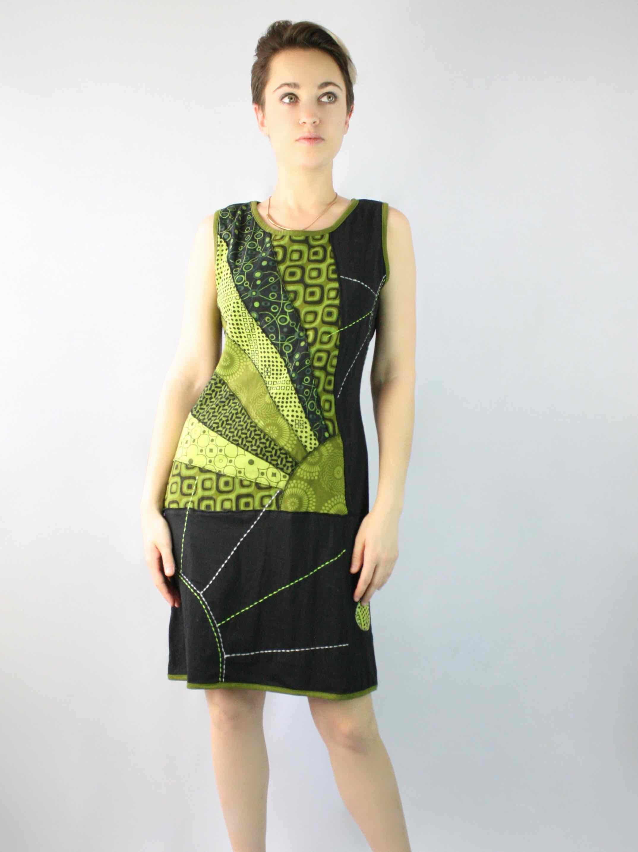 Black Green Rising Sun Sleeveless Cotton Dress Etsy UK