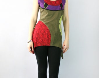 Asymmetric Hem Tunic with Patchwork Design