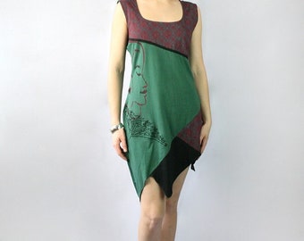 Green Asymmetric Hem Cotton Dress