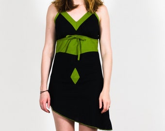 Black Green Spaghetti Strap Cotton Dress