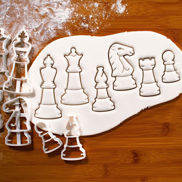 Set of 6 Chess Pieces Cookie Cutters - King, Queen, Rook, Bishop, Knight, and Pawn