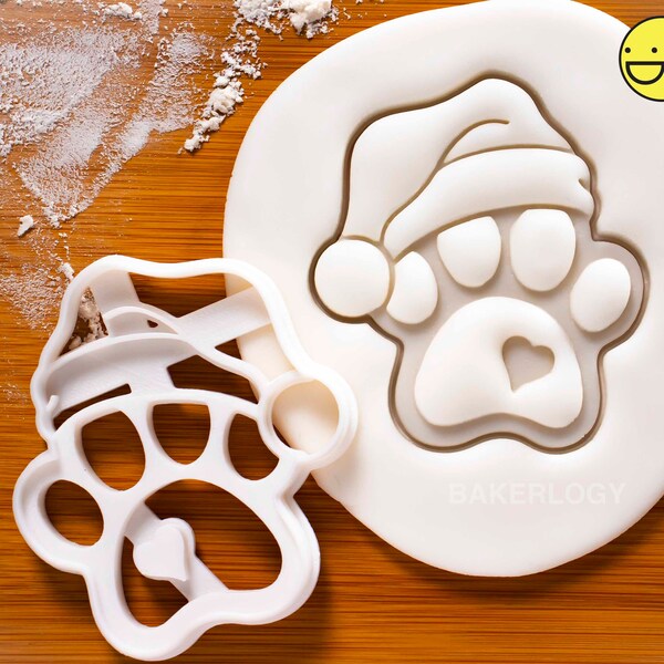 Santa Cute Paw Cookie Cutter | Bakerlogy biscuit cutters heart realistic paws print dog lover gifts Xmas snacks foot prints Merry Christmas