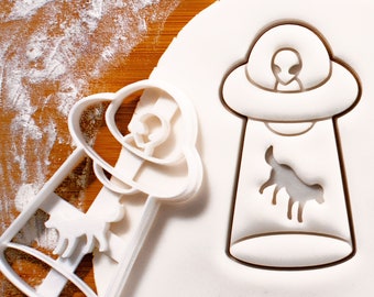 UFO Dog Abduction cookie cutter - Perfect for baking extraterrestrial theme Halloween dog treats