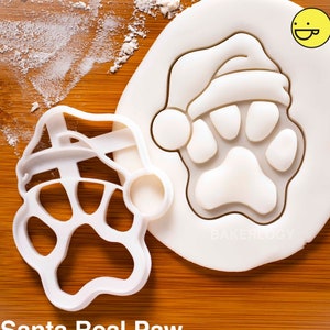 Realistic Santa Paw Cookie Cutter | Bakerlogy biscuit cutters heart cute paws print dog lover gifts Xmas snacks foot prints Merry Christmas