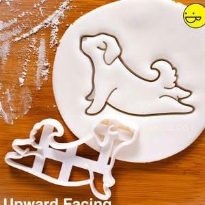 Yoga Dog Upward Facing Dog Pose cookie cutter | biscuit cutters sun salutation Urdhva Mukha Svanasana poses puppy pupcake treats Bakerlogy