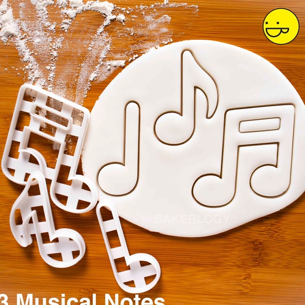 3 Musical Notes cookie cutters | Bakerlogy biscuit cutters concert music musician Treble Clef Crotchet Quarter Quaver Eighth Semiquaver