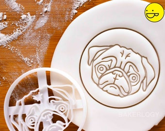 Pug Face cookie cutter | biscuit cutter | fondant cutter | clay cheese cutter | one of a kind ooak cute pugs dog パグ | Bakerlogy