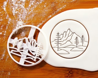 Mountain with Pine Tree Forest cookie cutter - Christmas rustic winter festive party