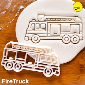 Fire Truck cookie cutter | biscuit cutters | cake topper cupcake fireman hydrant red department brigade kids firefighters