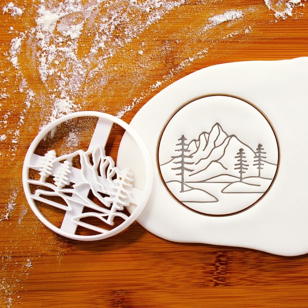 Mountain with Pine Tree Forest cookie cutter - Christmas rustic winter festive party