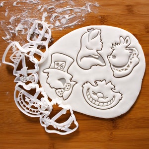 Alice Adventures in Wonderland Characters Cookie Cutters - Alice Kingsley, Mad Hatter, White Rabbit, Cheshire