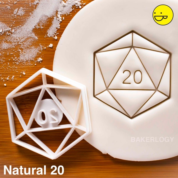 Natural 20 Icosahedron cookie cutter - platonic geometric shape for lucky gamers