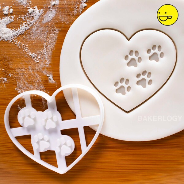 Heart Shaped cookie cutter with Paw Prints | biscuit cutters | puppy paws print dog lover dogs foot prints feet footprint cat | Bakerlogy
