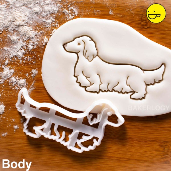 Long Haired Dachshund Body cookie cutter | Bakerlogy biscuit fondant clay dog wiener Dackel Teckel Badger Weenie Bassotto Sosis Perro doxie