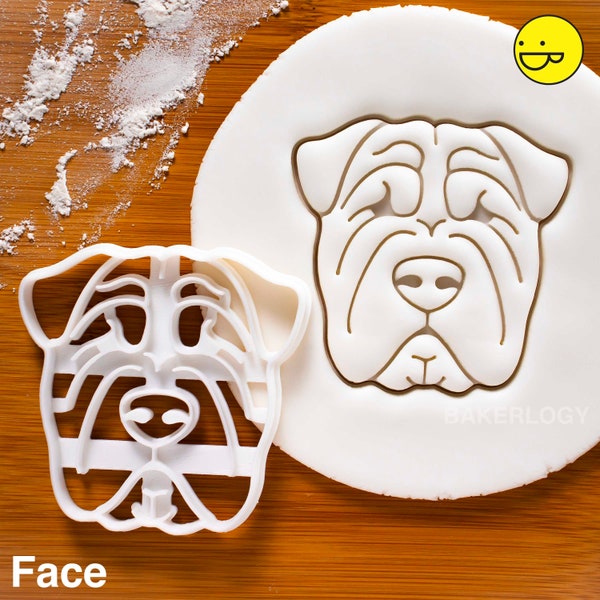 Shar Pei Face cookie cutter | Bakerlogy biscuit cutters cute profile portrait dog treats fondant clay veterinarian gift kennel wrinkly