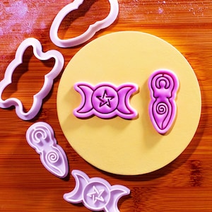 Spiral & Triple Goddess Cookie Cutter Stamp Set: Mini Witchy Celestial Design