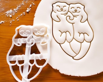 Sea Otters Holding Hands cookie cutter | Otterly Cute happy otter theme river biscuit cutters kids party ideas kawauso marine mammals animal