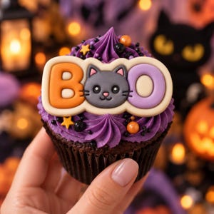 BOO Cat Face Mini Cookie Cutter & Stamp - Halloween Kawaii Kitty Treats, Autumn Baking