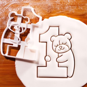 Bear Number One Cookie Cutter: Baby Shower & Birthday Fondant Embosser