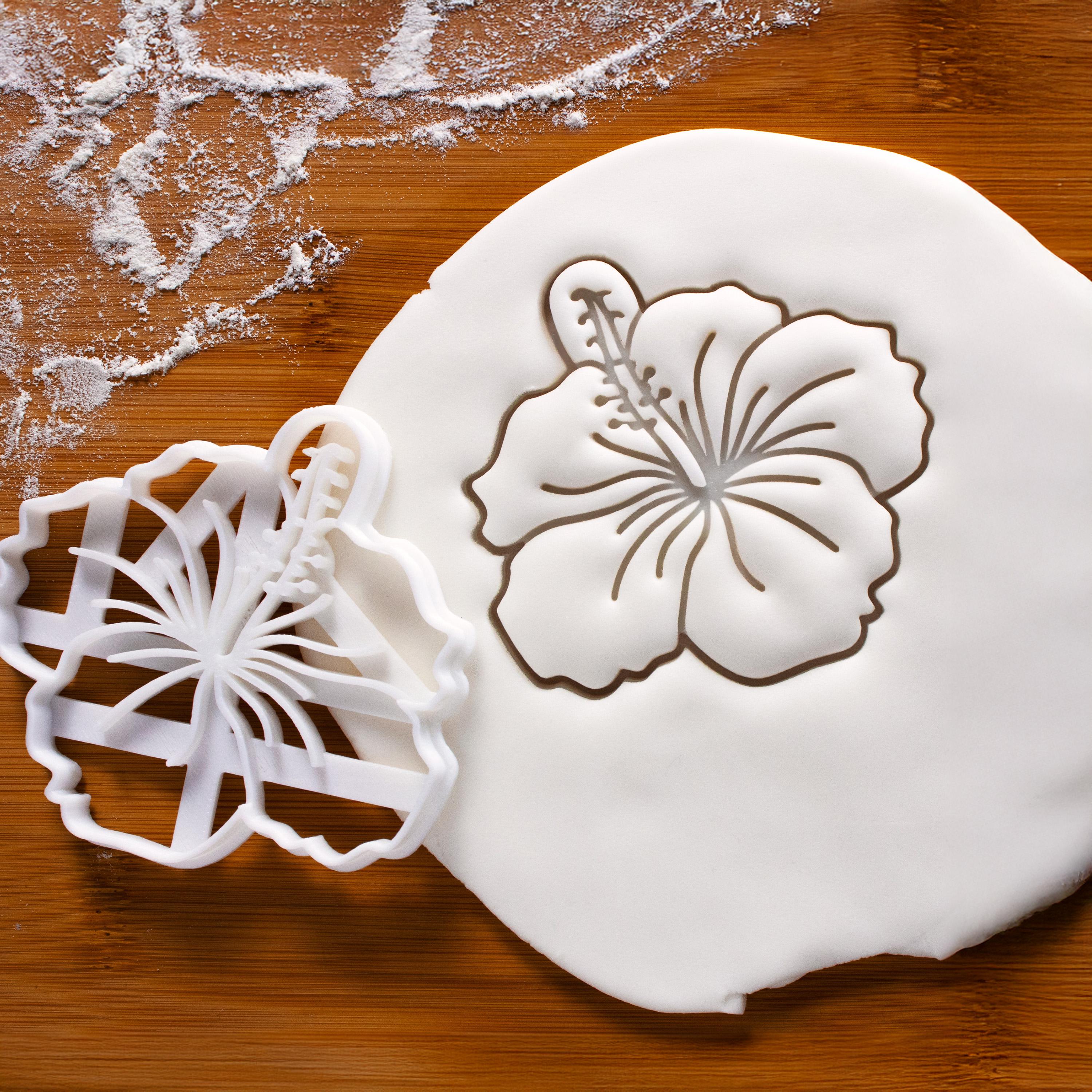Emporte-pièce Fleur D'hibiscus Imprimé 3D - PLA Blanc, 8 X 7,4 X 1 Cm