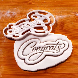 Congrats Cookie Cutter - Cursive Congratulations, Graduation, Wedding, Engagement, Baby Shower, Celebration Cake Decorating Tool