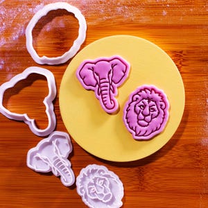 Lion and Elephant Cookie Cutter Set (Mini 2" Size): Safari Jungle Animal Stamps